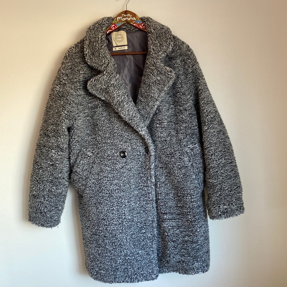 Stoosh fuzzy grey coat size medium.